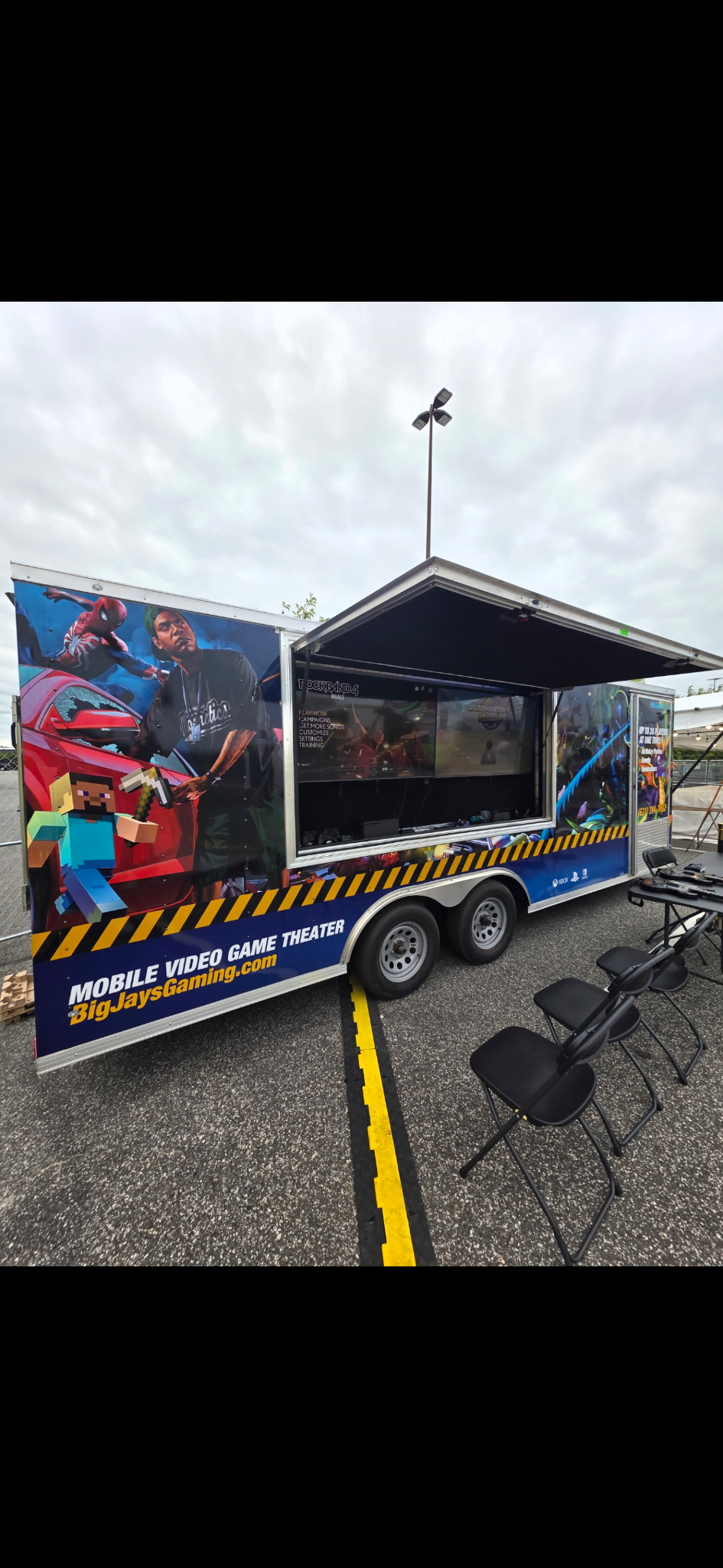 Big Jay's mobile video game truck set up for an outdoor event