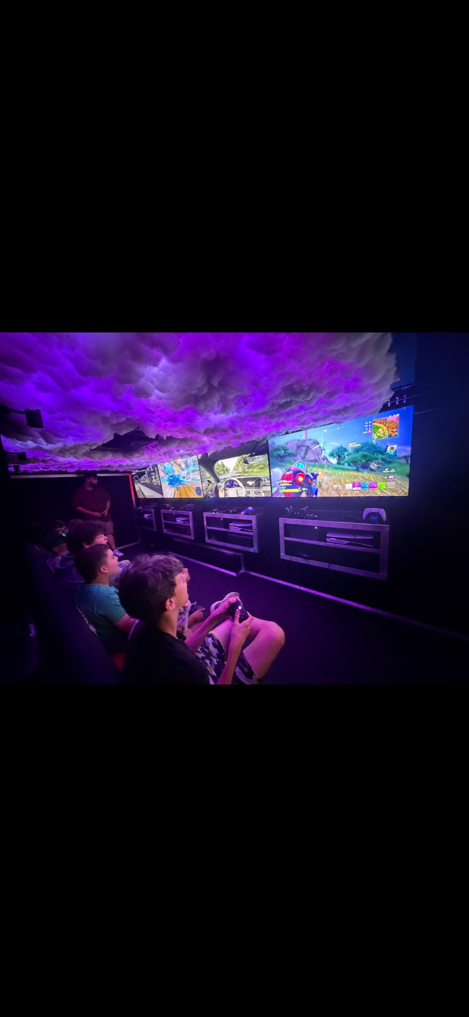 Multiplayer gaming stations inside the Big Jay's Gaming truck